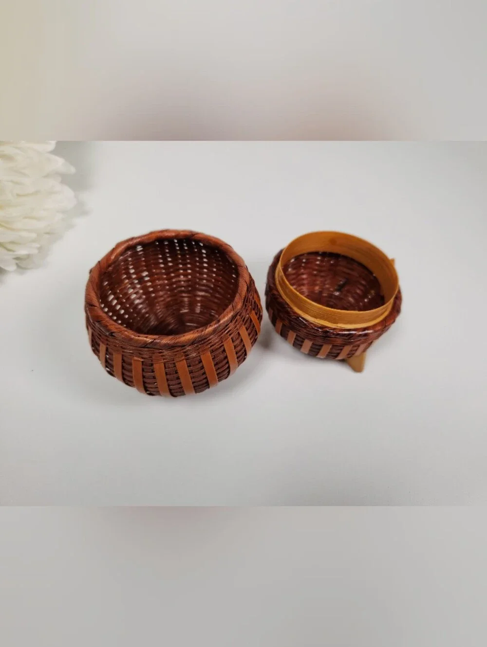 Vintage Wicker Owl Lidded Basket | Mid Century Owl Trinket Box